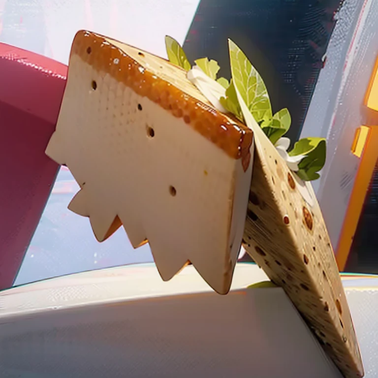 eating a highly detailed taco, full of cheese and lettuce