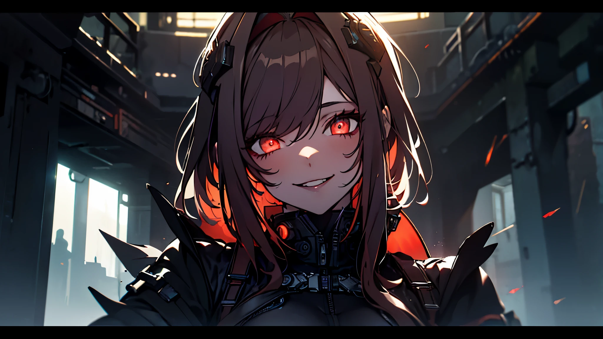 ((Best quality)), ((masterpiece)), (detailed:1.4), 3D, an image of a beautiful cyberpunk female, Yandere , Yandere Face , Trance , Trance Eyes , yameroyandere , constricted pupils , yandere ,
empty eyes . shaded face , crazy eyes , glowing eyes , crazy smile , dark, long burning red hair, burning hair, light brown eyes, red Barret, Black Soldier Shirt, Black under cloth, black panty, Grenade belt, Big chest, Big thigh, High thigh black knee sock, full view of girl, battlefield background, black combat boot, red necktie, black glove, black combat suit, black jacket, black cloak, black panty, ammo belt, HDR (High Dynamic Range),Ray Tracing,NVIDIA RTX,Super-Resolution,Unreal 5,Subsurface scattering,PBR Texturing,Post-processing,Anisotropic Filtering,Depth-of-field,Maximum clarity and sharpness,Multi-layered textures,Albedo and Specular maps,Surface shading,Accurate simulation of light-material interaction,Perfect proportions,Octane Render,Two-tone lighting,Wide aperture,Low ISO,White balance,Rule of thirds,8K RAW,