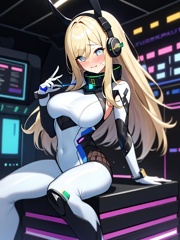 (Equestrian machine):1.3、乗馬マシーンにstraddle、straddle:1.3,Tubes and cables、holds the smartphone in her hand、(Interior of white cyberpunk futuristic space station)、1 girl、solo、full body painting、chest、Sweat、tears、heart-shaped pupil、Ahegao、Steamed body、(Golden hair):1.1,(White bodysuit):1.2、(Futuristic latex bodysuit space suit):1.1,headphone、V arm、(blush:1.3)