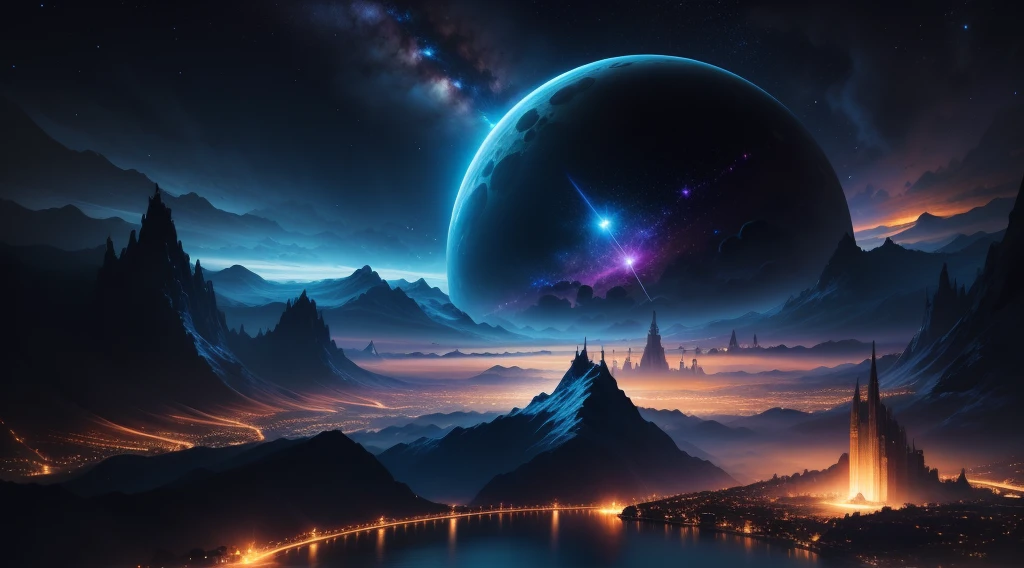 ..3d , realista, galaxias, Planetas, Cidade, Nebulosas, noite, fantasia.