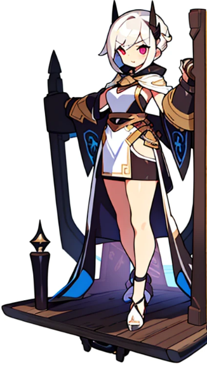 1girl, character design, fantasy outfit, white background, simple background, blurry background, standing,