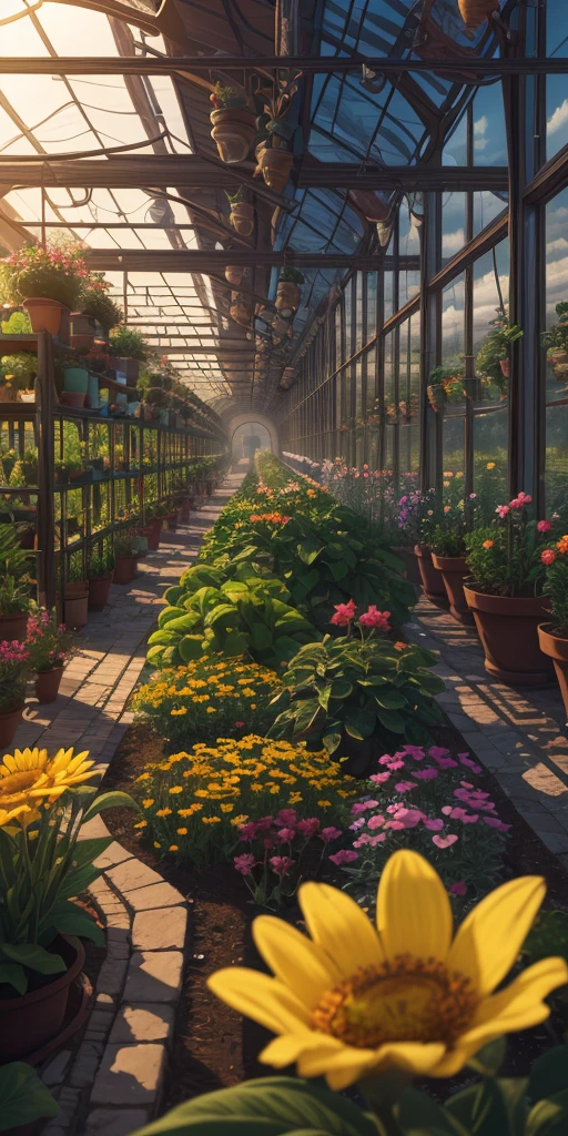 (ultra-detailed CG unity 8k wallpaper, masterpiece, best quality, depth of field, HDR, intricate), (no humans, scenery), greenhouse, flowers, light particles, wallpaper, best quality, extremely detailed, extremely delicate and beautiful, vibrant colors, sharp focus,