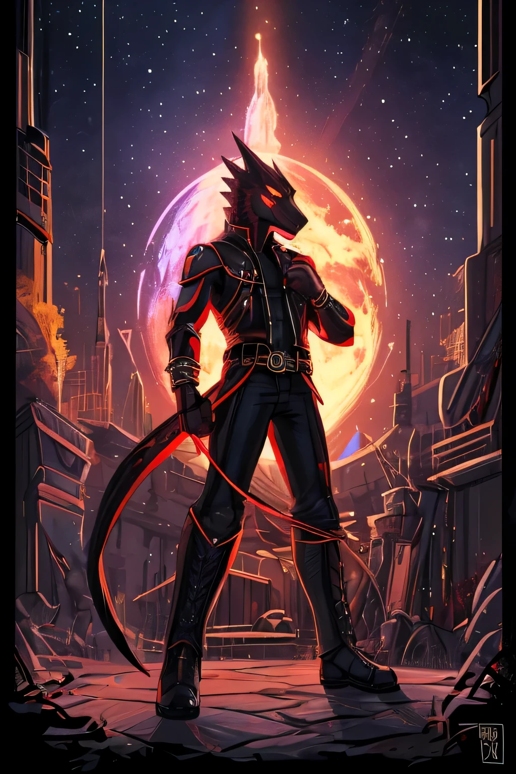 masterpiece, best quality, perfect anatomy, (detailed eyes:1.2), (Red Raptor), male, solo, cables as tenacles from back, glowing eyes, floating in air, digital_space, binary, glitchy, glitch creature, liquid, detailed background, Evil, Mischief, kemono, solo, made of glitch, void creature, no_buildings