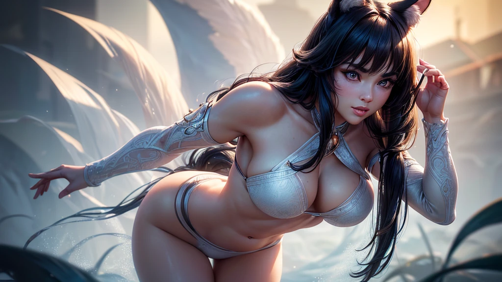 (Cinematic footage, full medium closeup, gorgeous 18-year-old kemonomimi woman soft pale skin, cute and youthful face, well-defined eyebrows, delicate nose, ultra-detailed: 1.1, photo-realistic: 1.4, depth of field, cinematic lighting, IMAX camera, HDR, DTM, Full HD, 8k, flared, medium : 1.5, slim, smile, standing, 8K picture quality, sexy setion, 4k, 8k, highres, best quality, plump and round lips: 1.4, realistic: 1.37 long, flowing: 1.1 luscious, plump: 1.1 sparkling sequins: 1.1 subtle, 0.9 soft, warm: 1.1 masterpiece: 1.2, realistic: 1.4, photo-realistic: 1.37, ultra-detailed: 1.1 busty animrs, beautiful, detailed ears: 1.1 best quality, 4k, highres, masterpiece: 1.2 detailed, piercing eyes: 1.1 masterpiece: 1.2 very three-dimensional: 1.2, Unreal Engine 5, octane render), (beautiful ultra-detailed face, eyes, highly detail skin texture, high detailed skin, ultra-detailed body, bright and glowing skin: 1.1)
(Physical Rendering, Professional Lighting, Photon Mapping, Radiosity, Soft Light, Lens Reflection: 1.3)
(best shadow)
(3D: 0.5, realistic: 0.5, photo-realistic: 1.4)
(Sharp focus: 1.5)
(beautiful face, perfect face: 1.1)
(eye makeup: 1.2)
(tight body, fitness body: 1.2)
(highest quality)
(8k, best quality, masterpiece: 1.3)
((masterpiece, best))
(best illustration)
(high detail: 1.1)
(detailed fantasy realm background: 1.3)