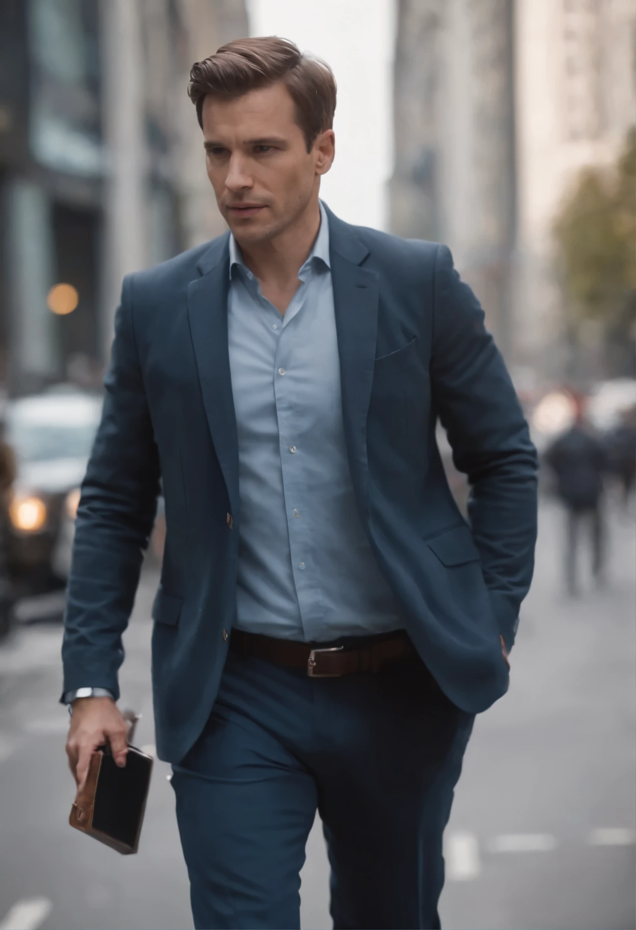 one business man walking on the road in the city