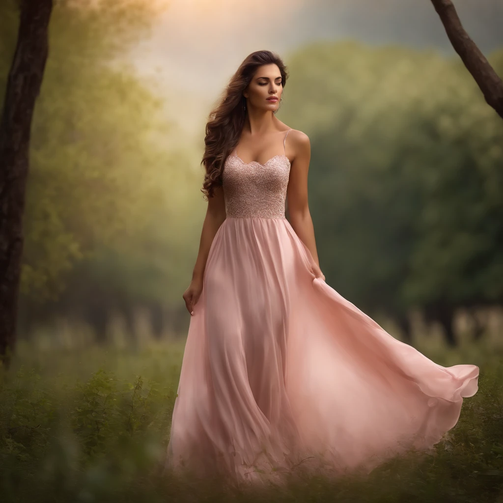 A woman in a light pink dress standing in a cherry forest, Artgerm, paisagem realista, Artgerm detalhado, olhos perfeitos, rosto perfeito, Ultra Detalhado, tiro de corpo inteiro, (Skindentation: 1.5), realista, realista, (obra-prima: 1.5), arte conceitual, detalhes intrincados, altamente detalhado, realista, octane rendering, 8K, motor irreal, dinamic pose, melhor qualidade, High resolution, (rosto realista: 1.1), (hiper-realismo: 1.1) , ((full_body)), olhos perfeitos, (pele brilhante: 1.2), ((penteado))), ((perfect hands))), (fundo muito detalhado), ((dynamic background), ((lightning), (lightning), ((1girl)), Vestindo um manto, (((Manto de fluxo))), ((Olhos detalhados, Olhos de alta qualidade, Rosto de alta qualidade)), vestido rosa claro extremamente complexos, magical robes), casting lightning, eletricidade, spinning flame, radiation, spark, smoke, magia, (dramatic), epic, campo de batalha, profundidade de campo, bokeh, 4k, gotica, cinzas, particules.