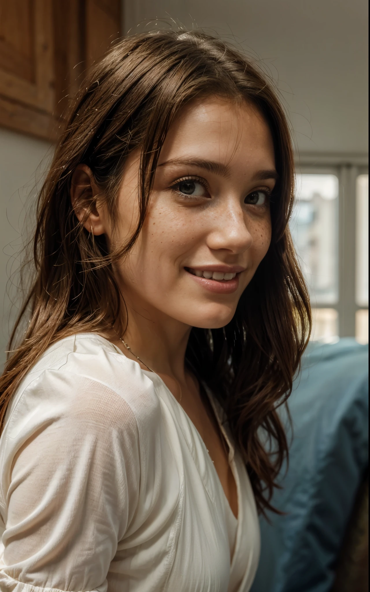 https://.seaart.ai/explore/detail/cm1k3gde878c73ci32n0 hyper realistic, freckles, beautiful brunette, big smile, long hair, half body,
