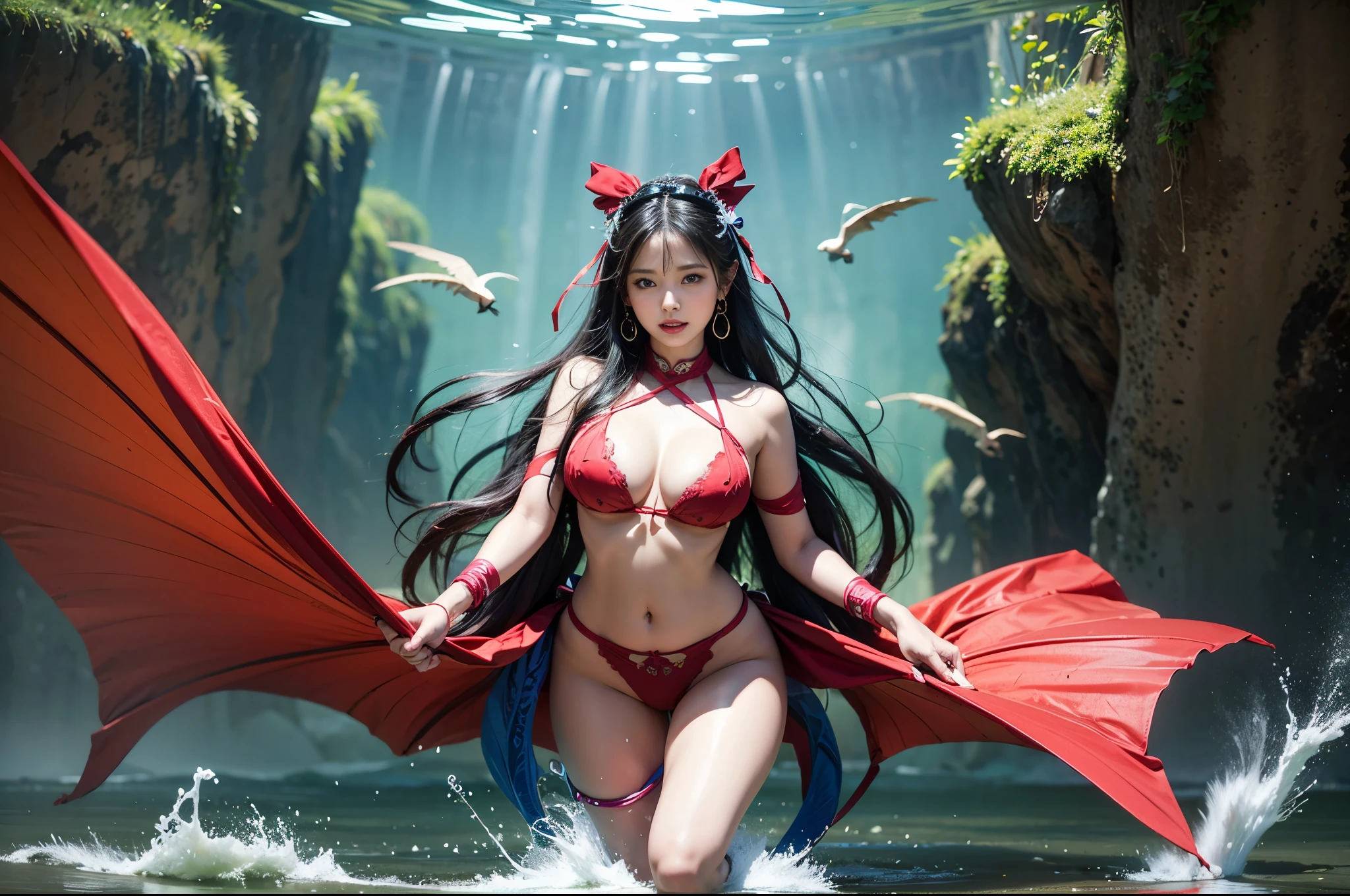 one-girl,There was a dragon behind him,Dunhuang style,Under water,Flying action,A red ribbon wrapped around the body,hyper realisitc,hyper realisitc,paramountcy,classical,32k hd,retinas,tmasterpiece,ccurate,textureskin,anatomy correct,super detailing,high detal,high qulity,1080P,A high resolution,best qualtiy,Award-Awarded,16k,8k,4K,k hd, Colossal tits, 精細, 複雜, 華麗的背景