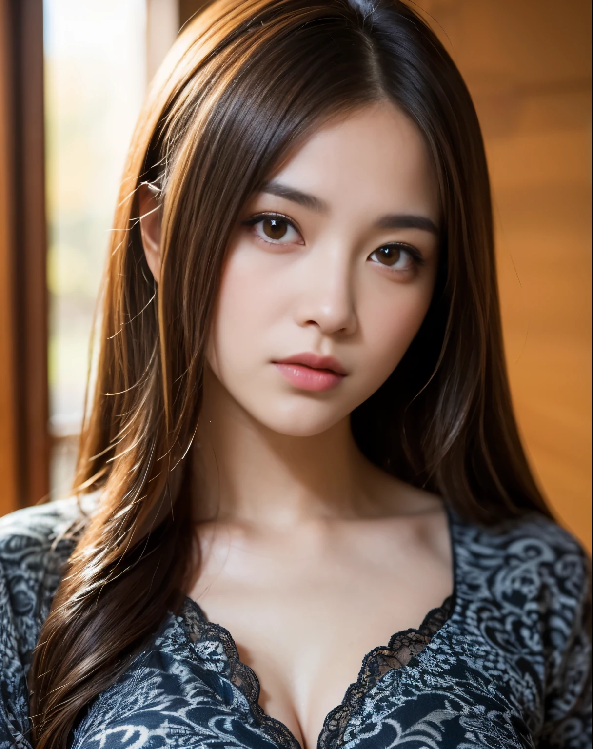 best quality, face focus, soft light, ultra high res, (photorealistic:1.4), RAW photo,
1japanese girl, solo, cute, (pupil, lights in the eyes), detailed beautiful face, (small chest),(high resolution detail of human skin texture),
(long hair),
indoor,
Damask Shirt Dress,
(portrait)