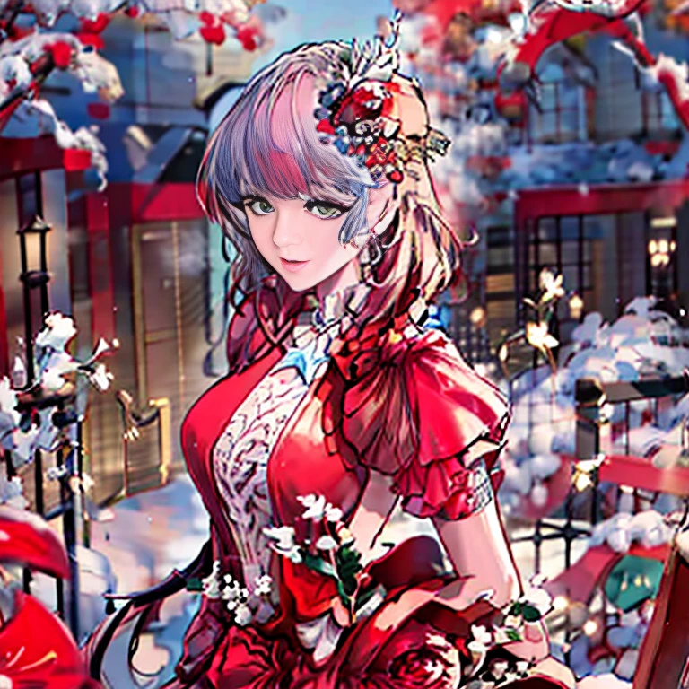 Anime girl with red hair and green eyes standing in the garden, anime style 4k, anime art wallpaper 4k, anime art wallpaper 4k, beautiful anime girl, anime art wallpaper 8k, zerochan art, beautiful anime artwork, Cute girl anime visual, Cute anime wife in a nice dress, beautiful anime art, beautiful anime portrait