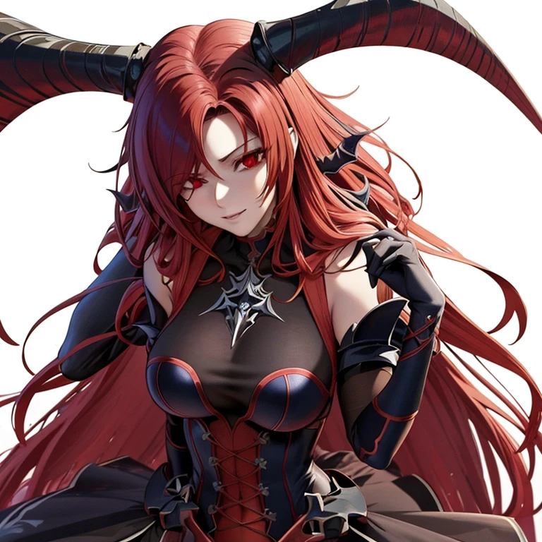 a close up of a woman with red hair and horns, demon anime girl, detailed anime character art, gothic maiden anime girl, succubuedieval, redhead queen in heavy red armor, photorealistic anime girl render, 3 d render character art 8 k, rias gremory, 8k octae render photo, with long red hair, anime character