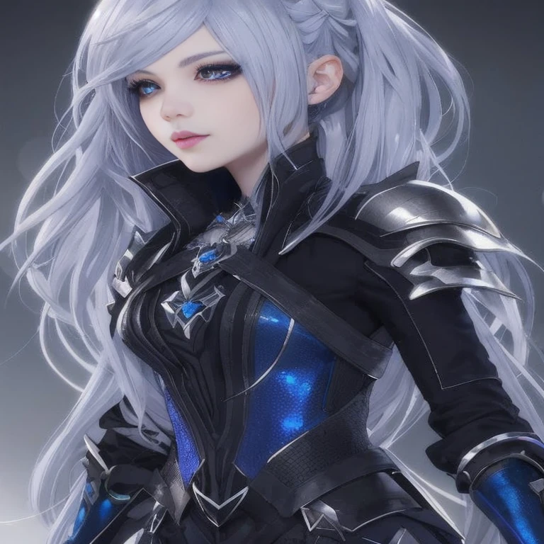 a woman with long white hair and blue eyes wearing armor, cyborg - girl with silver hair, stunning character art, 3 d render character art 8 k, perfect white haired girl, 8k high quality detailed art, hyperdetailed fantasy character, epic exquisite character art, pale black armor, detailed anime character art, anime highly detailed, armor girl