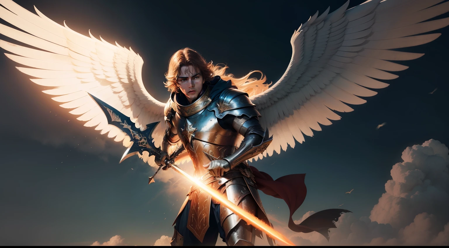 rosto de anjo serafim coberto por asas anjos forteIGUEL E GABRIEL) Serafins da biblia, grande batalha combate ataque, coming from heaven with shining spears and swords, na planeta Terra, ultra realista