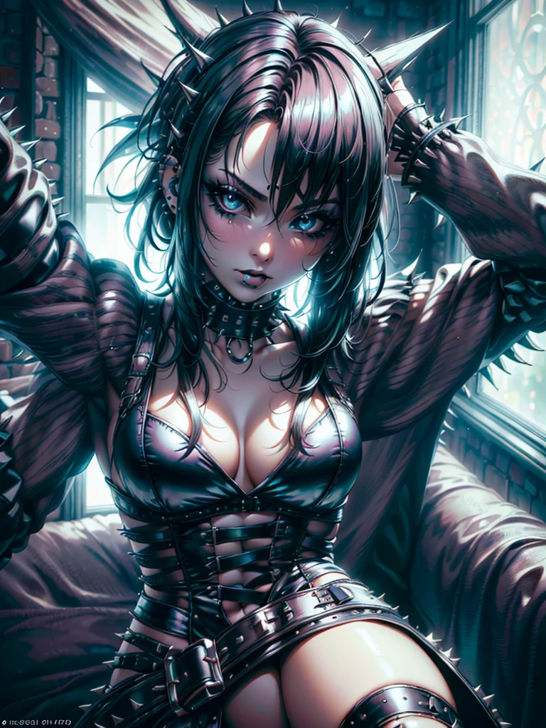 "(best quality,4k,8k,highres,masterpiece:1.2),ultra-detailed,(realistic,photorealistic,photo-realistic:1.37),portrait,sexy woman,goth makeup,edgy punk hairstyle,detailed eyes and face,long eyelashes,victorian dress,gothic punk style,spiked piercings,black and white photography,high contrast lighting,dramatic shadows"