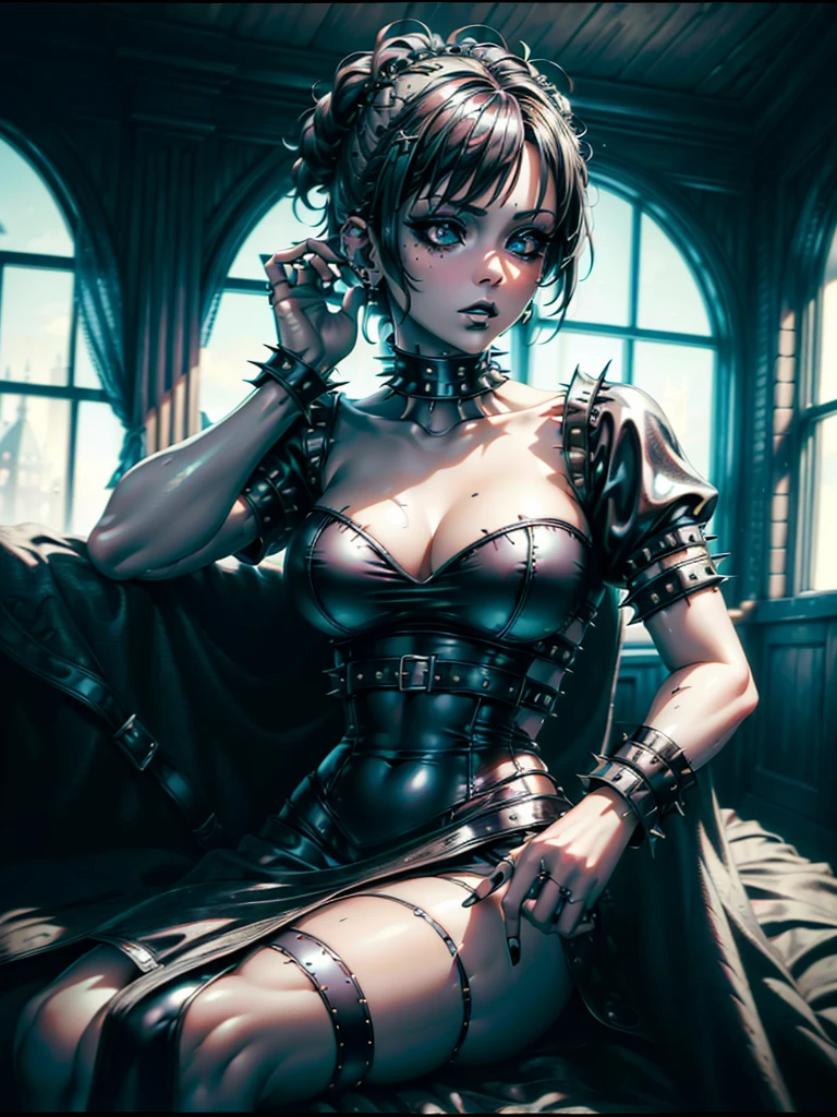 "(best quality,4k,8k,highres,masterpiece:1.2),ultra-detailed,(realistic,photorealistic,photo-realistic:1.37),portrait,sexy woman,goth makeup,edgy punk hairstyle,detailed eyes and face,long eyelashes,victorian dress,gothic punk style,spiked piercings,black and white photography,high contrast lighting,dramatic shadows"