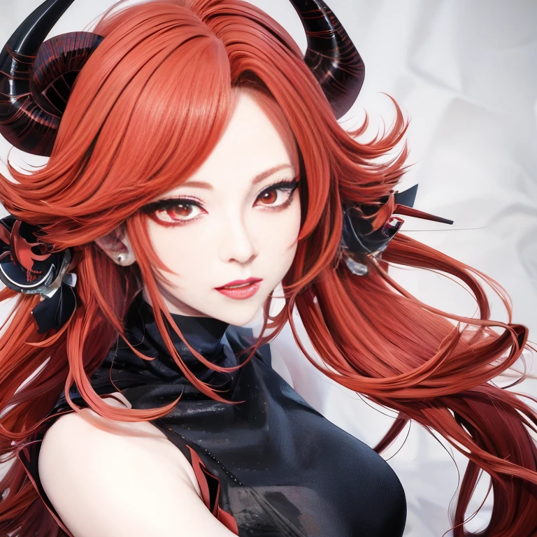 anime girl with red hair and horns, realistic anime artstyle, anime style 4 k, detailed anime character art, beautiful anime portrait, portrait anime girl, detailed digital anime art, stunning anime face portrait, detailed portrait of anime girl, realistic anime art style, digital anime art, anime style portrait, portrait of an anime girl, digital anime illustration, attractive anime girl