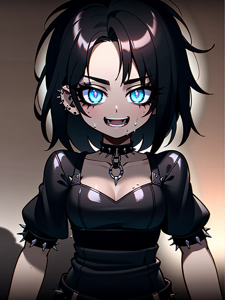(best quality,4k,8k,highres,masterpiece:1.2),ultra-detailed,portrait,sexy woman,goth makeup,edgy punk hairstyle,detailed eyes and face,long eyelashes,victorian dress,gothic punk style,spiked piercings,black and white photography,high contrast lighting,dramatic shadows,excited,wet,horny