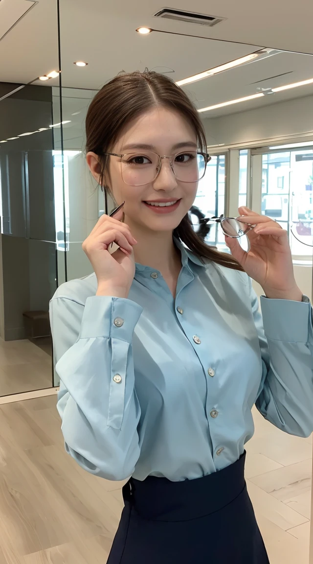 ((bustling，Glasseest quality, 8K, masterpiece: 1.3)), 1 girl, Slim Abs Beauty: 1.3, (Casual hairstyle, : 1.2), skirt: 1.1, The face  super delicate, exquisite eyes, double eyelids, Smile, 