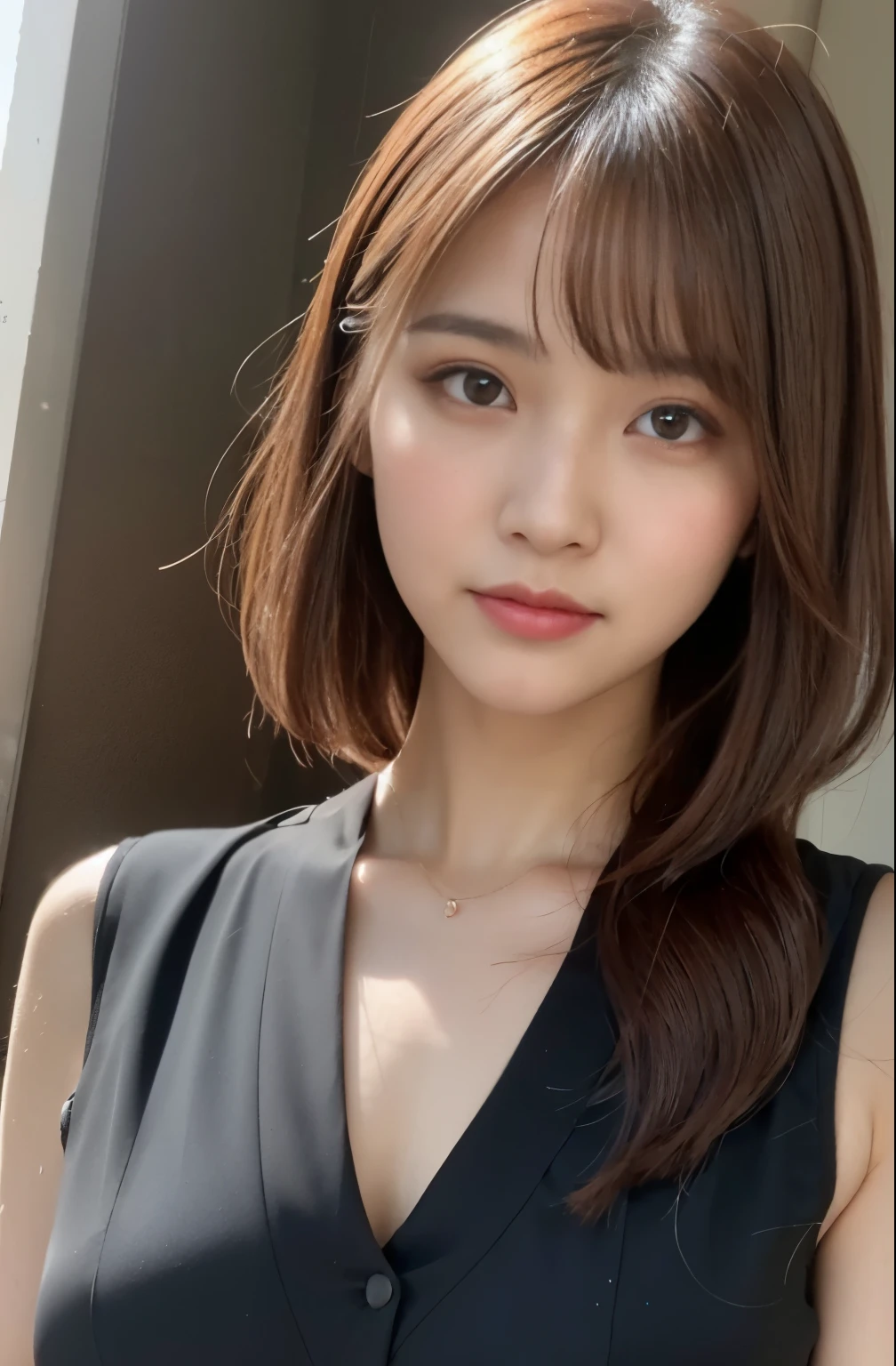 a close up of a woman with a black dress and a brown hair, Cute girl - well-groomed face, Yoshitomo Nara, gorgeous young korean woman, beautiful korean woman, young adorable korean face, beautiful young korean woman, 8K selfie photo, face of young cute asian man, korean girl, beautiful japanese girl face
