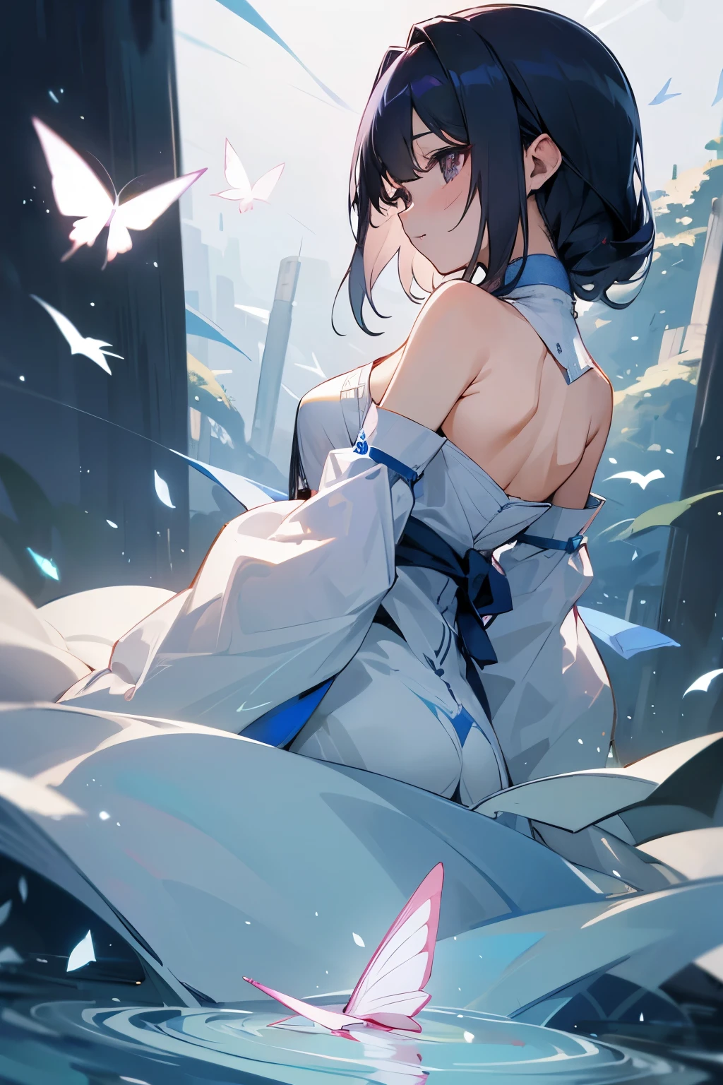 woman、The yukata is fluttering.、I can see your shoulders