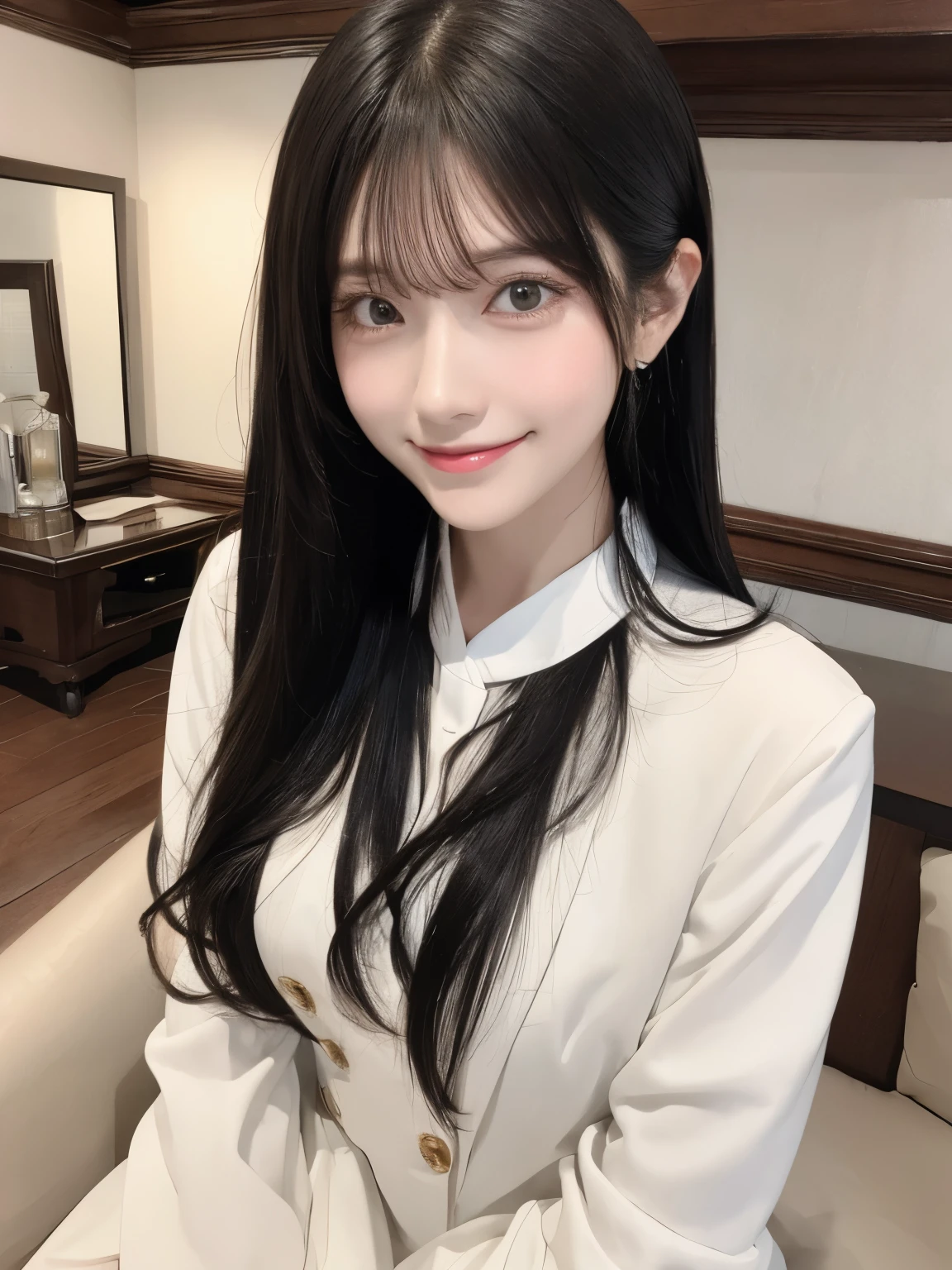 ​masterpiece、top-quality、looking at the viewers、tie long hair up、(hair wavy:0.7)、Colorful casual attire、A black-haired woman smiling happily with her mouth open，Let&#39;Warm yourself by the fireplace、Too much steam