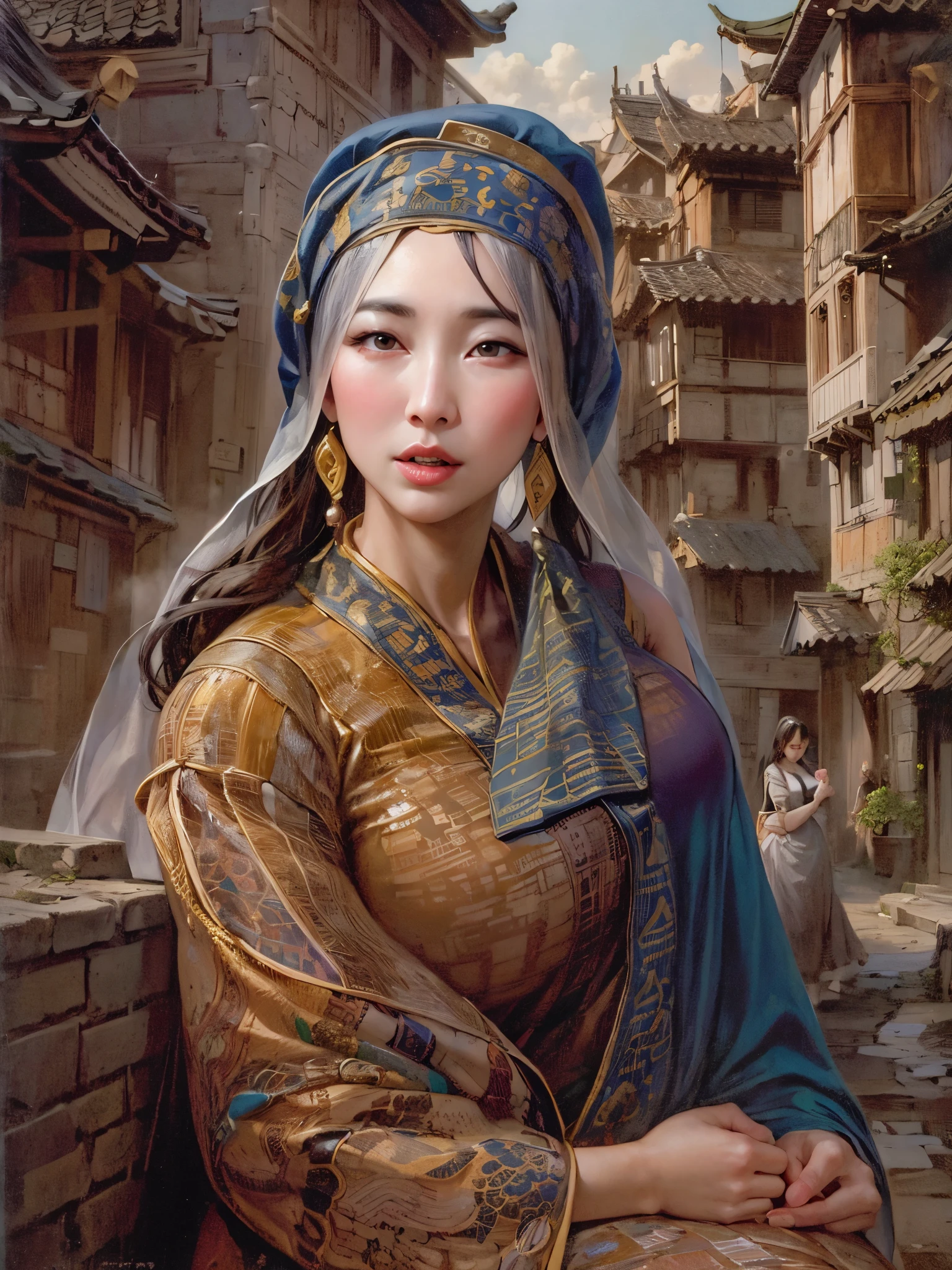 woman, huge, thin lips, naughty face, medieval city, Baiyun, maternal love, pontiac