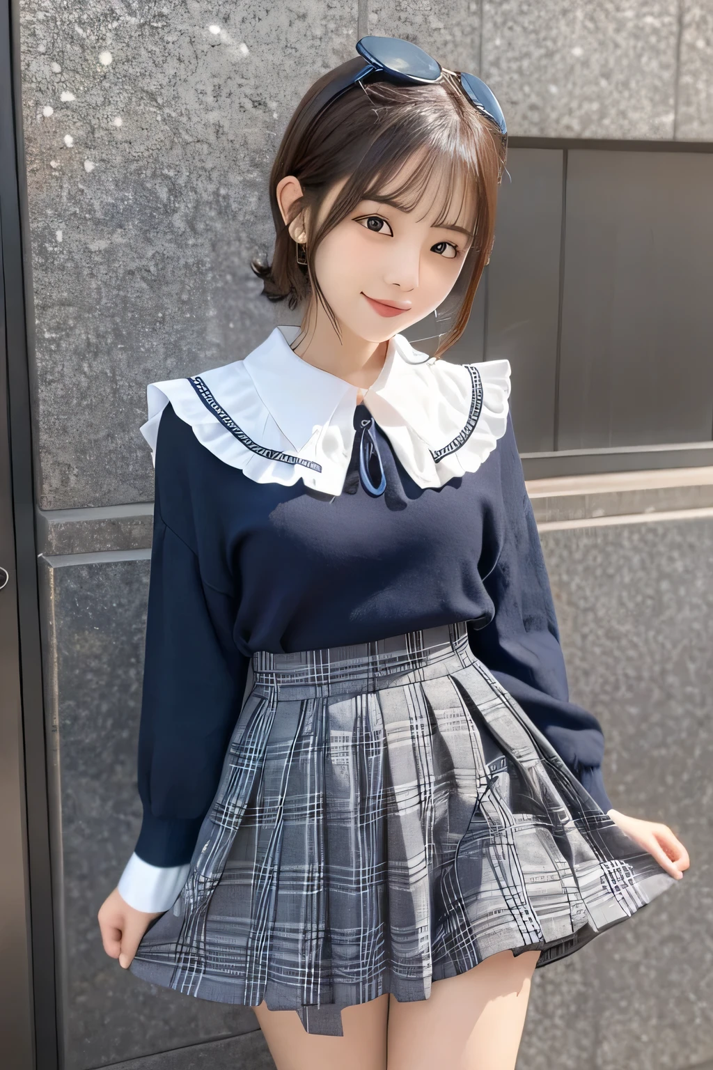 (masterpiece, Highest quality:1.2), full body shot, Bow tie, dress shirt, pleated skirt, Japanese Student Model, One girl, middle hair, alone, ((arms behind back)), Locked in the dungeons of the castle