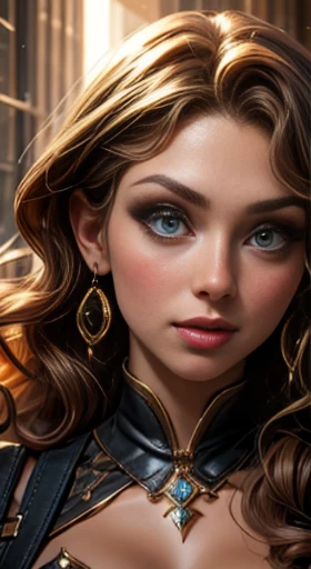 ((Masterpiece)), ((Best quality)), ((Light_scene, moonlight):1.0). a woman, 30 years old, (feminine beauty), ((Perfect_Skin)), fair and tanned skin, with a healthy appearance, ((Perfect_Skin): 1.2), (Perfect_Face), (face and eye proportions in harmony), ( perfect_face:1.4), ((Long curly hair, light brown hair): 1.4), ((Seductive_Appearance)), Mysterious appearance, frightening and inviting at the same time, ((Seductive appearance): 1.0). Her name is Vendetta, a former government agent, genetically created to be a secret agent skilled in all espionage strategies, decided to rebel and now persecutes her creators. --ar: 1.2