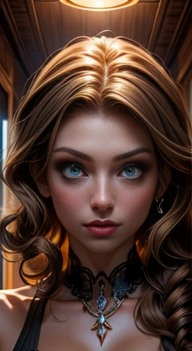 ((Masterpiece)), ((Best quality)), ((Light_scene, moonlight):1.0).  a woman, 30 years old, (feminine beauty), ((Perfect_Skin)), fair and tanned skin, with a healthy appearance, ((Perfect_Skin): 1.2), (Perfect_Face), (face and eye proportions in harmony), ( perfect_face:1.4), ((Long curly hair, light brown hair): 1.4), ((Seductive_Appearance)), Mysterious appearance, frightening and inviting at the same time, ((Seductive appearance): 1.0).  Her name is Vendetta, a former government agent, genetically created to be a secret agent skilled in all espionage strategies, decided to rebel and now persecutes her creators. --ar: 1.2