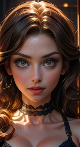((Masterpiece)), ((Best quality)), ((Light_scene, moonlight):1.0).  a woman, 30 years old, (feminine beauty), ((Perfect_Skin)), fair and tanned skin, with a healthy appearance, ((Perfect_Skin): 1.2), (Perfect_Face), (face and eye proportions in harmony), ( perfect_face:1.4), ((Long curly hair, light brown hair): 1.4), ((Seductive_Appearance)), Mysterious appearance, frightening and inviting at the same time, ((Seductive appearance): 1.0).  Her name is Vendetta, a former government agent, genetically created to be a secret agent skilled in all espionage strategies, decided to rebel and now persecutes her creators. --ar: 1.2