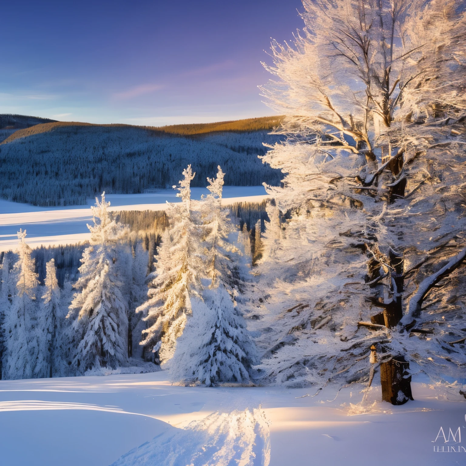 (best quality,4k,8k,highres,masterpiece:1.2),ultra-detailed,(realistic,photorealistic,photo-realistic:1.37),snowy winter landscape,peaceful and serene,calm winter countryside,tranquil snow-covered trees and fields,frosty mist rising from the ground,glistening snowflakes in the air,icy-cold winter breeze,distant view of snow-capped mountains,crisp and clear winter sky with a hint of pink and purple hues,hazy sun peeking through the clouds,subtle shadows cast by the trees,soft golden light filtering through the snow-laden branches,quiet and secluded cabin nestled in the woods,smoke rising from the chimney of the cabin,warm glow emanating from the windows of the cabin,curling smoke from a hot cup of tea,footprints in the snowy path leading to the cabin,scattered patches of untouched snow,complete silence broken only by the sound of soft footsteps, sense of tranquility and solitude,serene winter wonderland, Silent Night, Nostalgic winter scenery, Wintery escape. 

注意事项：
1. 请理解主题的意思后，用英文进行合适的描述。
2. 这个prompt包含有关冬季风景的细节，概括了主题的核心内容，以及画面所需的材质、附加细节、图像质量、艺术风格、色彩色调和灯光。
3. prompt以","作为分隔符，按重要性从高到低的顺序排列。