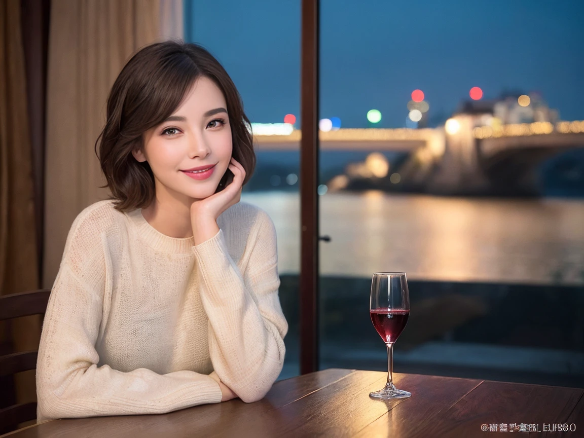 (64k included、Henan Province!north african free trade area、quality、Masterpiece:1.2)、(realistic、Realism:1.37)、Super detailed、wine glass、enjoy a glass of wine、a mature woman、two beautiful women、(face slimming)、(slim)、(thick hair)、(shortcut)、Smiling french woman、happy italian girl、british woman、American style、There a little blush on the cheeks、(38 years old)、42 years old、red wine、Beautiful and detailed night view outside the window、Dining room、wine glass放在显眼的地方、night、(from waist up)、sit on it、date、(a smile:1.15)、Beautiful and exquisite eye mask、cashmere sweater、long-sleeved dress、、(short hair:1.2)、floatNovaFrogStyle、、modeled、from waist up、Liquor、slime、wine glass、Super beautiful night view、把wine glass放在中间、a happy expression、(8K、original photography、quality、Masterpiece:1.2)、(realistic、Realism:1.37)、Super detailed、ultra high resolution、2 women、Different opinioneautiful and delicate face、a smile、shrink、(slim waist) :1.3)、sweater、beautiful and delicate skin、Texture、flowing hair、Intermediate professional lighting、gentle eyes