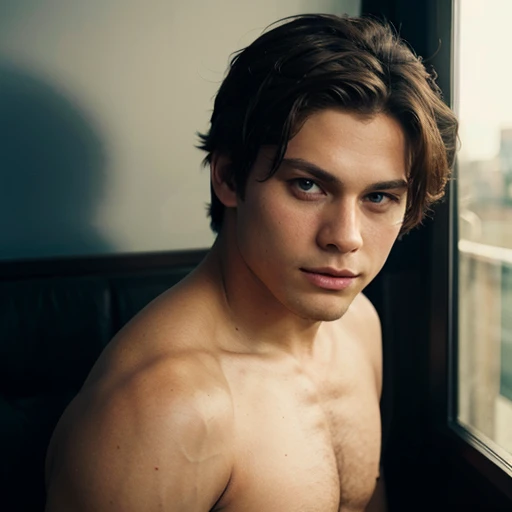 Um garoto de 18 anos, embodying the perfect fusion of Billy Magnussen and Dominick Niccolai, exuding an aura of strength and confidence. garoto sexy