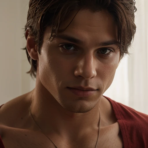 Um garoto de 18 anos, embodying the perfect fusion of Billy Magnussen and Dominick Niccolai, exuding an aura of strength and confidence. garoto sexy