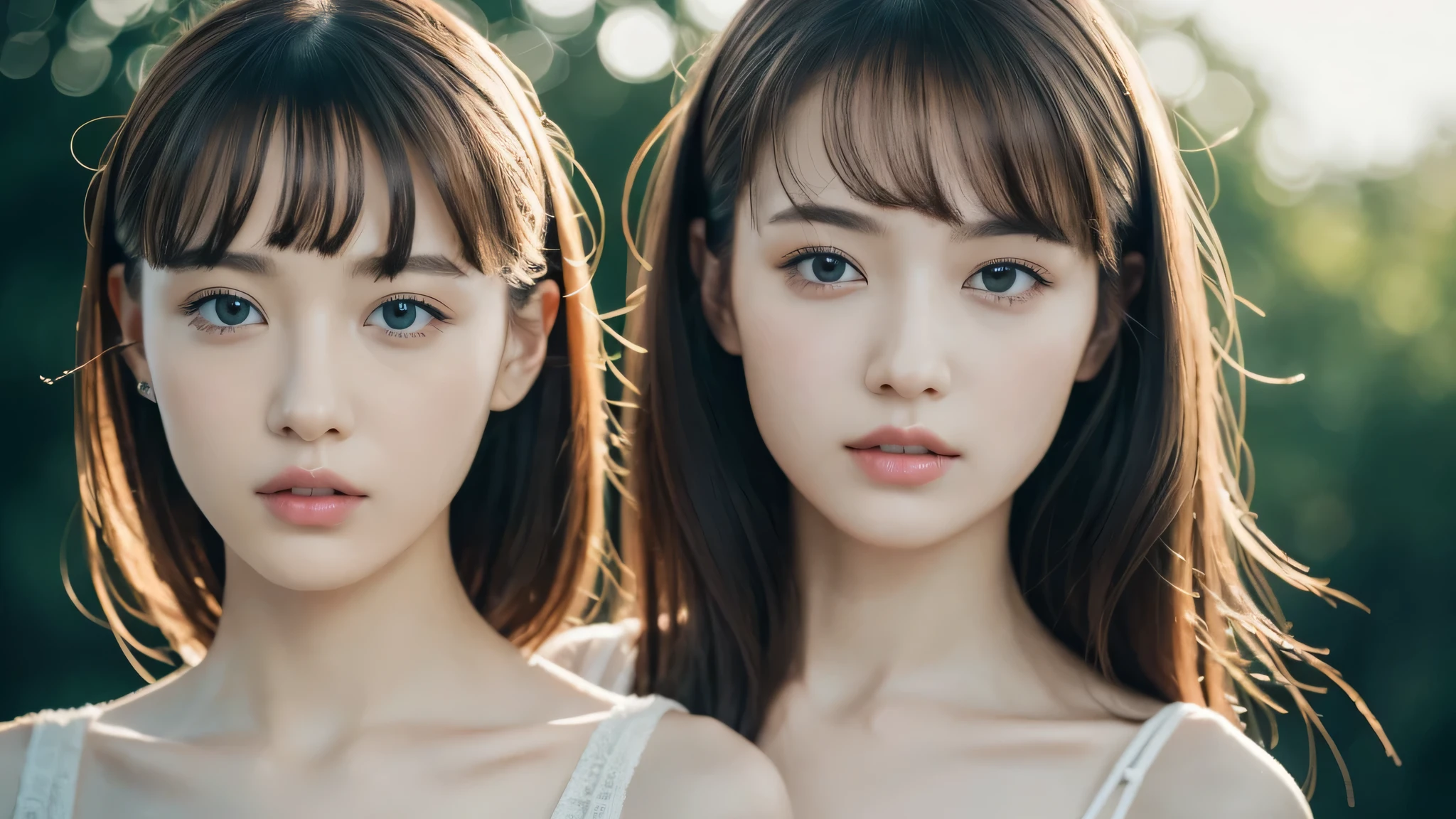 (highest quality、masterpiece、8K、best image quality、ultra high resolution、Award-winning work)、(The faces of the two beauties are very close:1.1)、accurate anatomy、(Close-up of two beautiful women's faces:1.5)、(The background is a field of lilies:1.1)、lily hair ornament、Flowers of lilies in large quantities、ultra high resolutionのShining fair skin、most detailed face、ultra high resolutionの詳細な顔、ultra high resolutionの髪の毛、Beautiful face drawn in every detail、ultra high resolutionの煌めく瞳、(ultra high resolutionの完璧な艶のある唇:1.1)、ultra high resolutionの完璧な鼻、perfect makeup、bright lipstick、glossy lipstick、very romantic、very brightly lit face、ultra high resolutionの完璧な歯、very bright、Shining fair skin