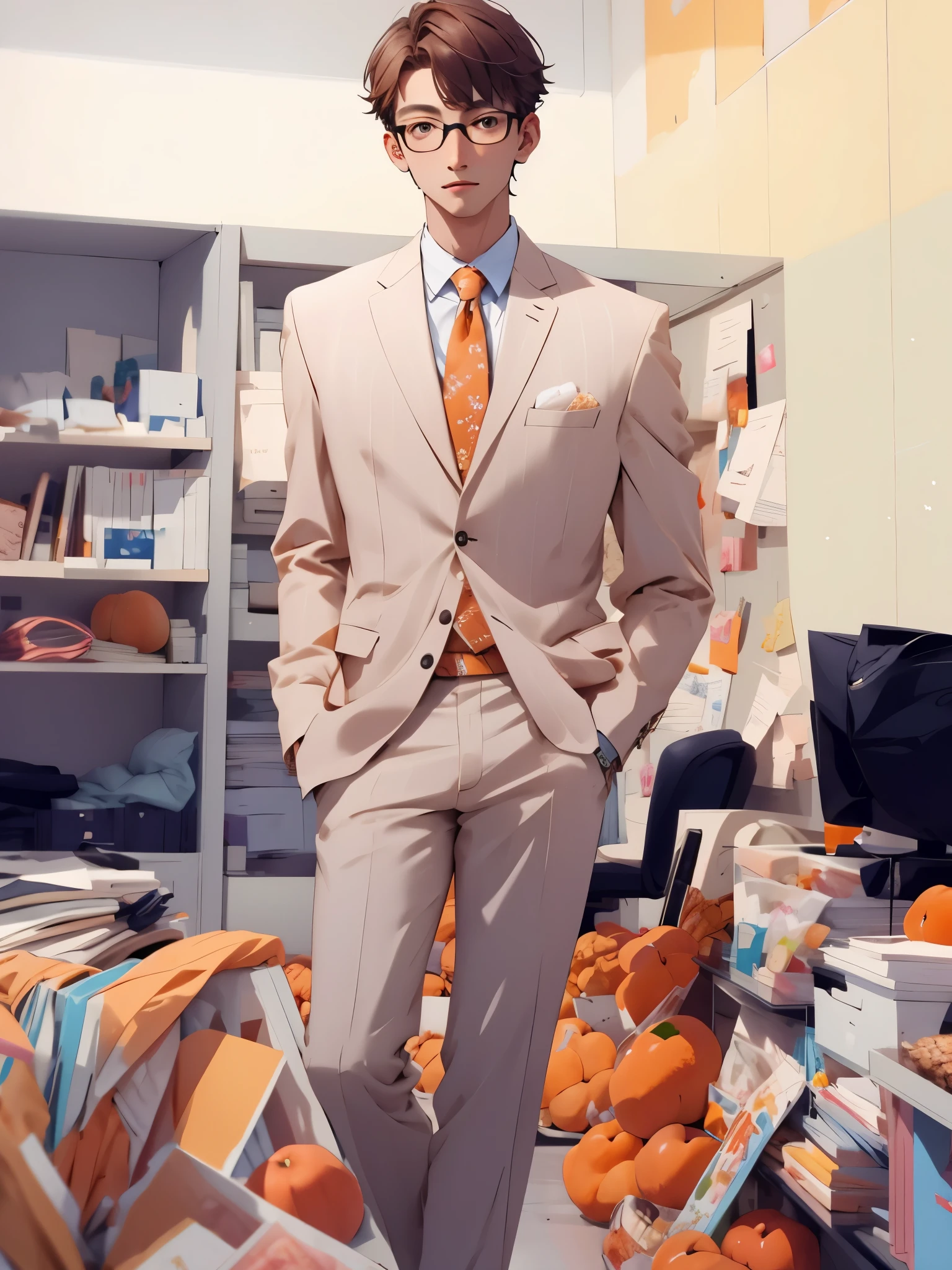 boys,Apricot suit,round glasses