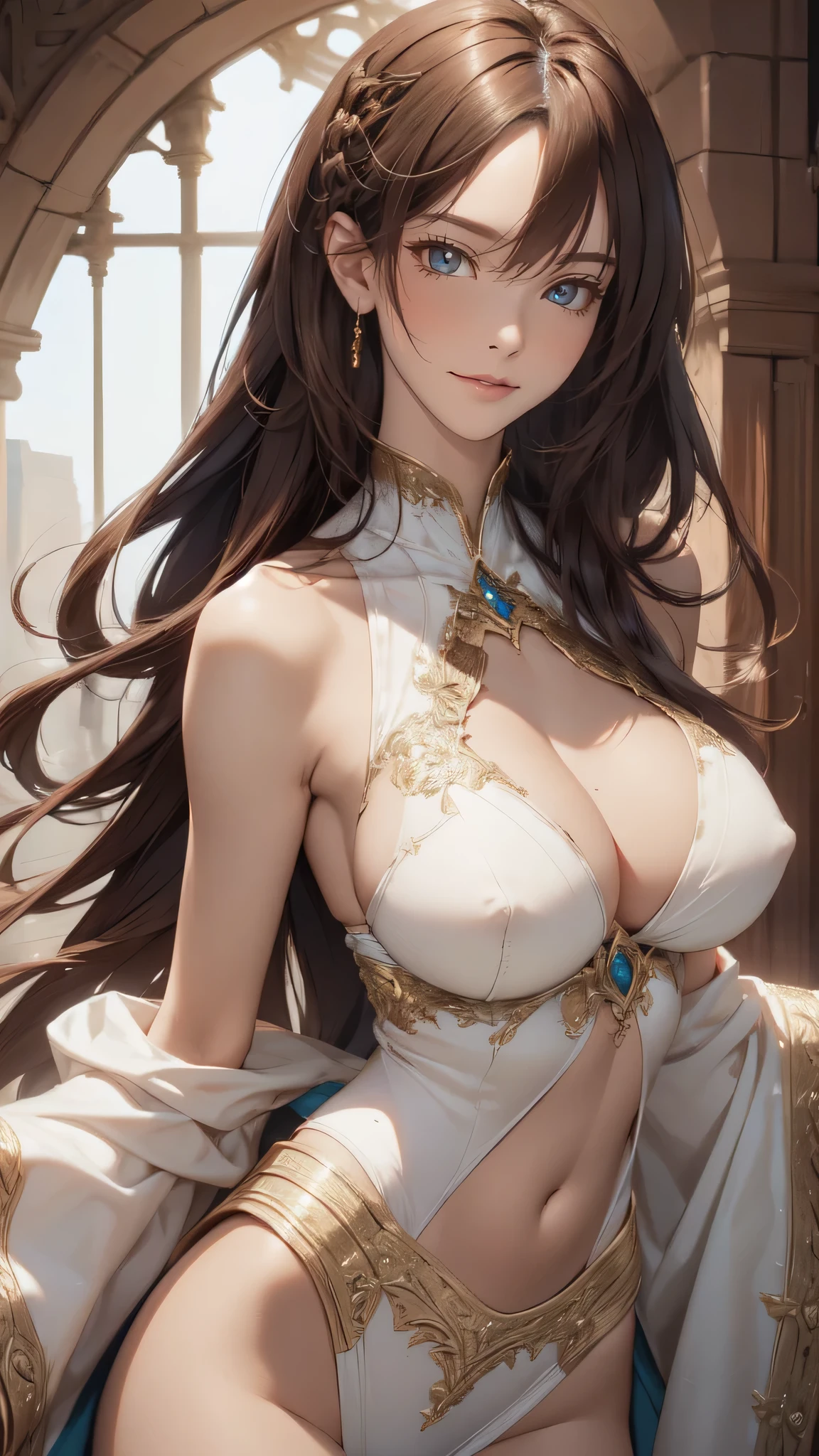 (random sexy pose:1.2),movie-like scene,fantasy art,best image quality,Super realisticなポートレート,(8K),Super realistic,最high quality,high quality,High resolution,fine texture,advanced details,beautiful details,be familiar with,Detailed CG,fine texture,realistic expression,table top,in front,dynamic,bold,1 girl,highly detailed skin,(curve),(small),beautiful breasts,(big breasts:1.5),white skin,pointed chest,erect nipples,short hair,(super thin hair:1.2),(super soft hair:1.2),(ultra straight hair:1.5),long flowing bangs,very light coppery amber hair,hair above one eye