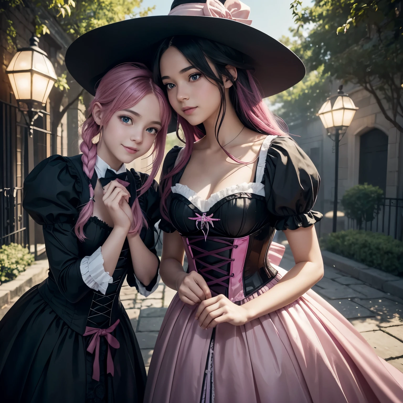 A teenage boy finds himself in a magical moment of transformation, as a group of witches brings about a whimsical change. The boy undergoes a complete gender bending and experiences a magical sex change ritual, resulting in a cute and charming girl. She’s wearing a black Victorian dress with a corset and a witch hat. The artwork embraces an anime style, with vibrant and expressive visuals.
The main focus of the image is the newly transformed girl, radiating joy and contentment. Her eyes, intricately detailed in a beautiful shade of pink, sparkle with excitement and curiosity. The transformation has also given her long black hair, adorned with subtle hints of pink dye, adding a touch of whimsy to her appearance.
To enhance the overall quality of the image, please ensure that it captures the best quality, with attention to detail such as high resolution (4k, 8k), and a level of realism (1.37 photorealistic). The artwork should also showcase ultra-detailed features that are realistic and visually captivating.
In terms of art style, the image should reflect an anime influence, capturing the essence of this beloved genre. The color palette should be vibrant and vivid, breathing life into the scene and emphasizing the joyful atmosphere.
To bring the image to life, consider incorporating studio lighting techniques, which will add depth and dimension to the artwork. The lighting should emphasize the protagonist and enhance the colors and details in the scene.
Additional details to consider can include the surrounding environment or any magical elements that might enhance the narrative. However, please ensure that the details complement the main theme and do not overwhelm the composition.
Overall, the goal is to create a visually stunning artwork that captures the magical moment of transformation and the happiness radiating from the newly transformed girl.