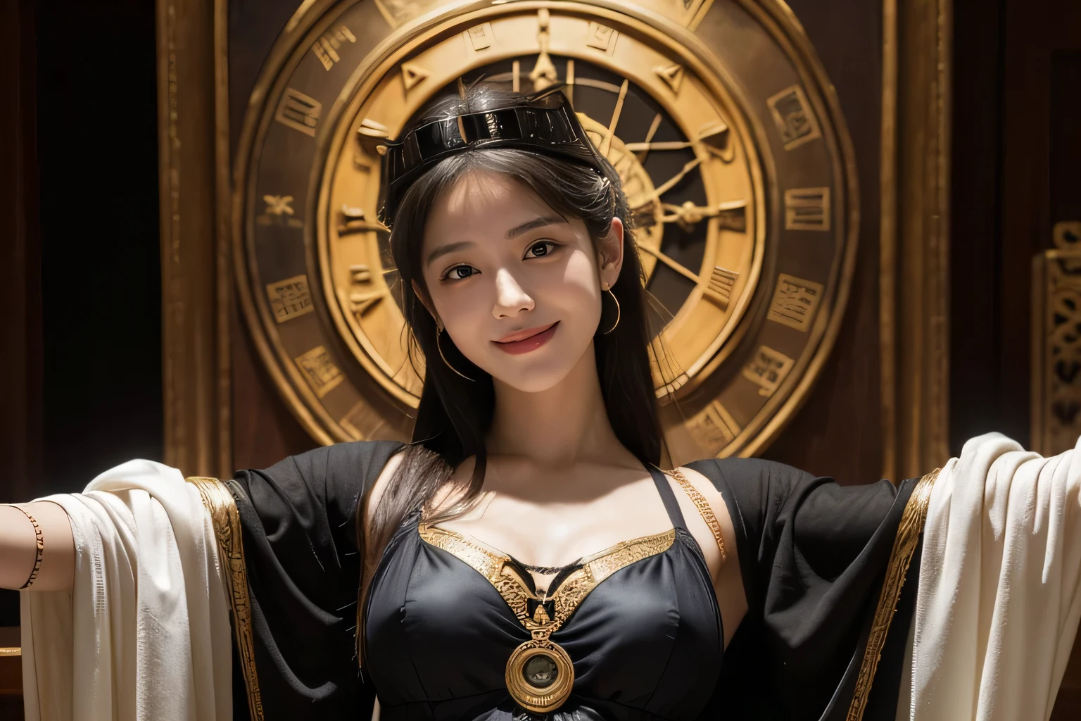 female mathematician,Ancient Greek costumes,Astronomical machinery,antique,A smile,,Sweet and seductive appearance.、Caravaggio's paintings、Chiaroscuro of Caravaggio,,Cute smile, Expression of ecstasy,erotick,A sexy