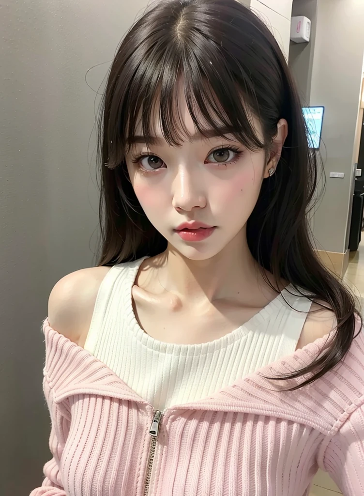 un primer plano de una mujer con cabello largo que llevaba un top rosa y blanco, Lalisa Manobal, ulzzang, con flequillo, Jinyoung Shin, neat hair con flequillo, muchacha coreana, jaeyeon nam, Lalisa Manoban de Blackpink, hermosa joven coreana, hermosa joven coreana, hermosa mujer surcoreana, con flequillo completo, lee ji - eun
