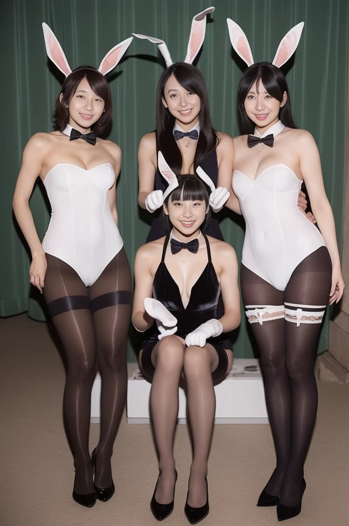 Three Japanese office ladies、Everyone is watching the audience、In a large office、(All smiles)、最High resolution、(All of them are wearing elegant one-piece swimsuits.、A bow tie、Dark colored swimsuit)、(Highest quality、high resolution、High resolution、masterpiece、8K:1.3)、22-year-old woman、RAW Photos、Clear photos、((Canon EOS 5D Mark 4とSIGMA Art Lens 85mm F1.4 Shot with DG HSM lens、F-stop 2.4、iso 200、Shutter Speed 2000))、 Perfect proportions、Mid-chest、Detailed fingers、Anatomically correct、Beautiful Eyes、Cute face、Red face