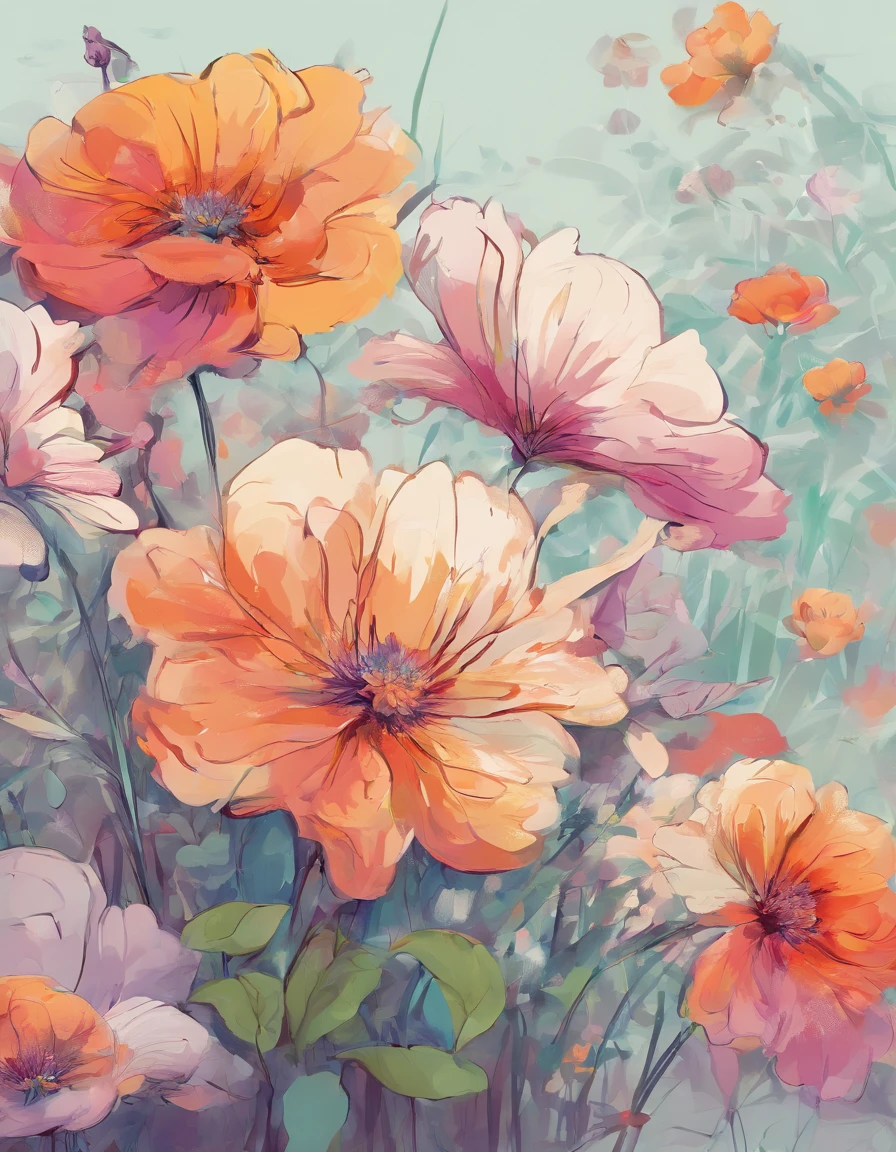 Beautiful Vibrant flower art painting , solid light color background