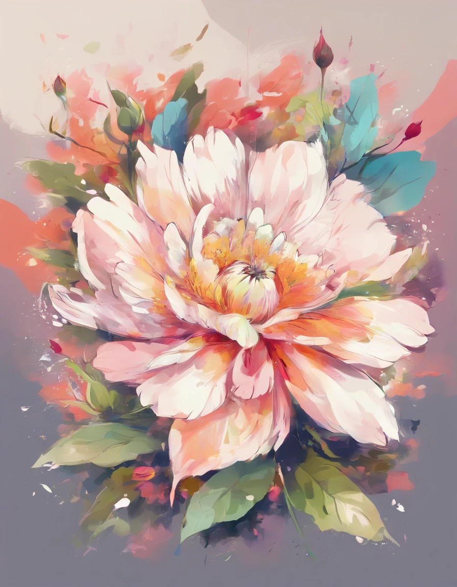 Beautiful Vibrant flower art painting , solid light color background