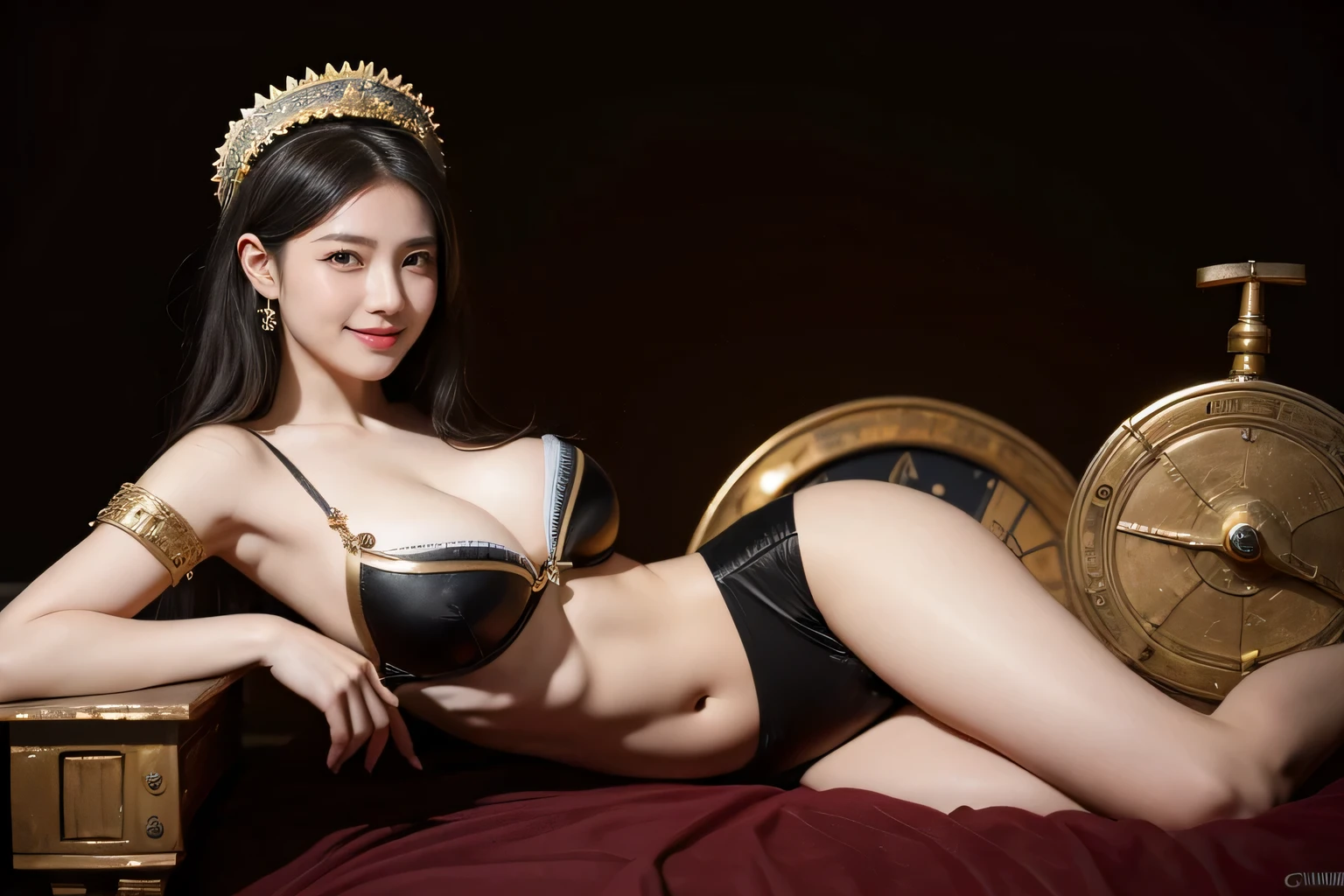 female mathematician,Ancient Greek costumes,Astronomical machinery,antique,A smile,,Sweet and seductive appearance.、Caravaggio's paintings、Chiaroscuro of Caravaggio,,Cute smile, Expression of ecstasy,erotick,A sexy