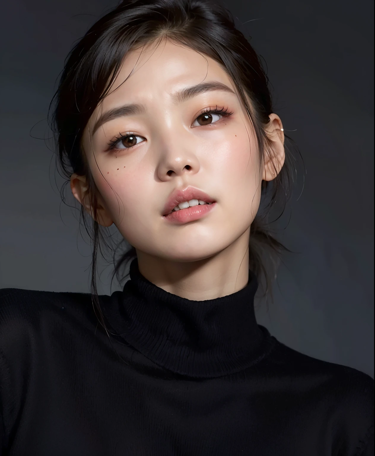 A woman in a black turtleneck sweater posing for a photo, jennie blackpink, Linda jovem coreana, Linda mulher sul-coreana, Atriz Coreana, Young and adorable Korean face, heonhwa choe, Parque Roseanne de Blackpink, Lee Ji-eun, Lee Ji-eun, Linda jovem coreana, Lulu Chen, gema chen, gongbi, Shin Min Jeong