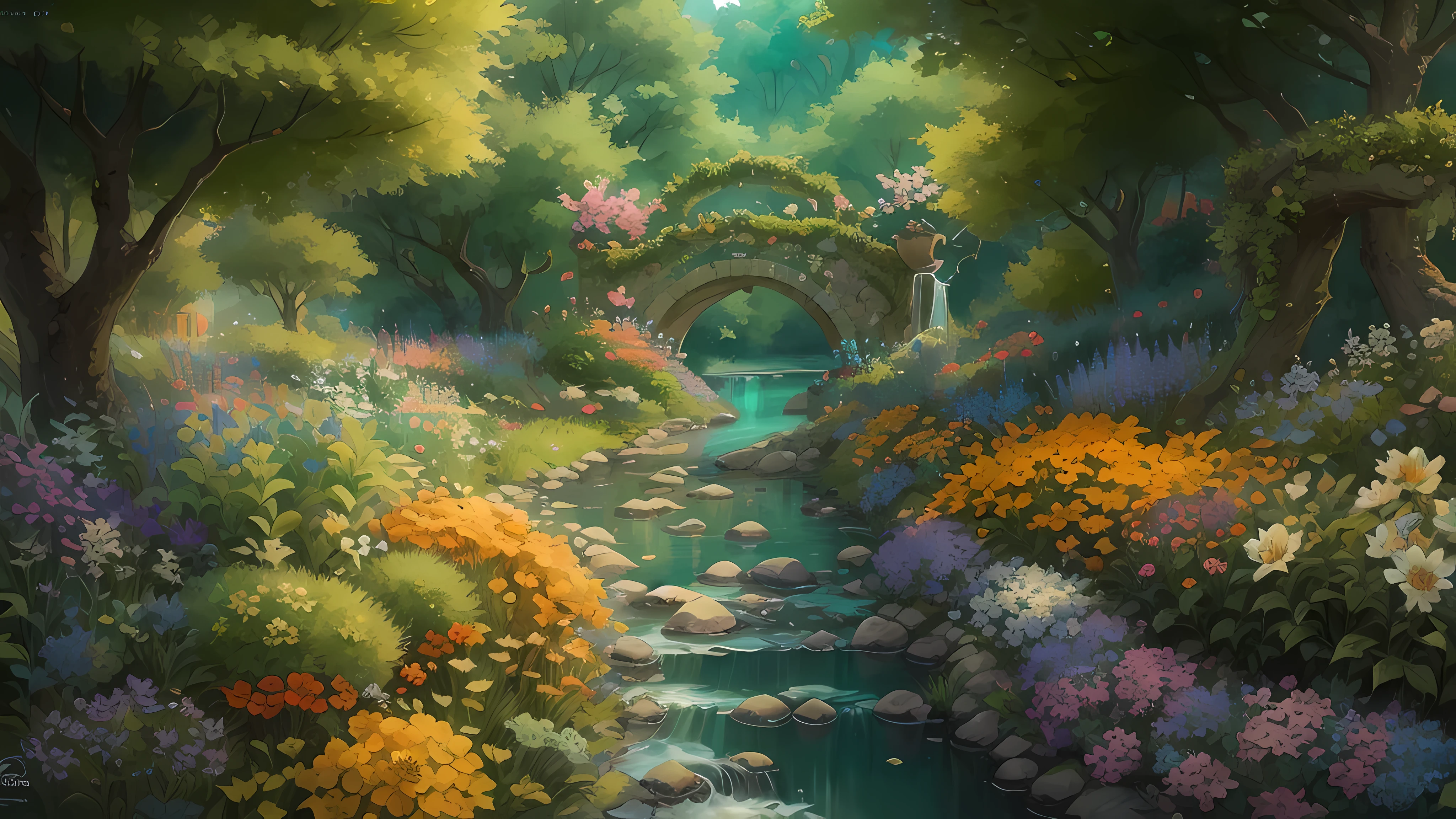 (best quality,4K,8K,high resolution,masterpiece:1.2),super detailed,(actual,photoactual,photo-actual:1.37),bright colors,beautiful garden,vibrant flowers,Detailed petals,peaceful scenery,meandering river,detour,professional,sharp focus,Physically based rendering,Art,new perspective,Immersive experience,playful atmosphere,harmonious composition,creative interpretation,Elegant aesthetic,Picturesque scenery,Lush green plants,delicate brushstrokes,layered texture,vivid color palette,soft sunshine,subtle shading,charming beauty,peaceful atmosphere,exquisite craftsmanship,peaceful atmosphere,peaceful existence,Refreshing atmosphere,natural tranquility,great scenery,Ethereal charm,dynamic elements,replenish energy,natural luster,wonderful sight,soothing tranquility,detail,enchanting,whimsical contact,Excellent quality,aesthetic harmony.