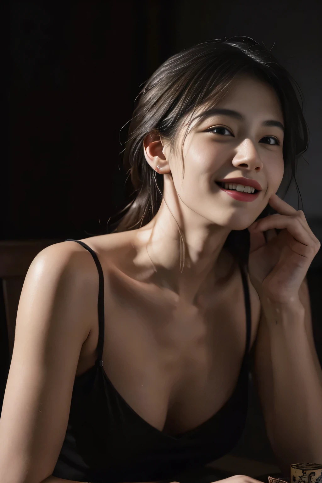 Expression of pleasure,PlayingCards,reason,antique balance,A sloppy smile,,Sweet and seductive appearance.、Caravaggio's paintings、Chiaroscuro of Caravaggio,Anatomically accurate human body,cute smile
