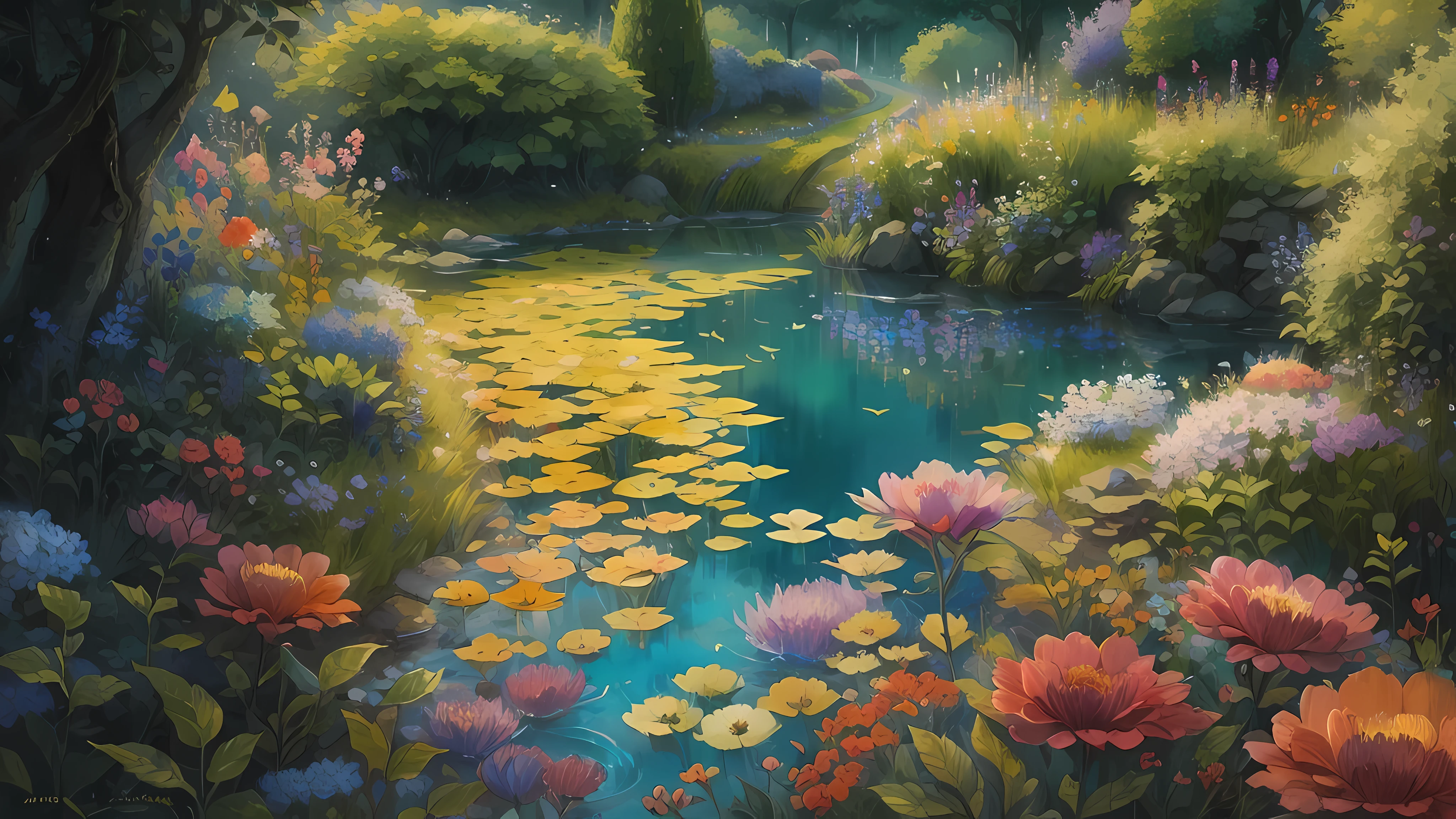 (best quality,4K,8K,high resolution,masterpiece:1.2),Super detailed,(actual,photoactual,photo-actual:1.37),bright colors,beautiful garden,vibrant flowers,Detailed petals,peaceful scenery,meandering river,detour,professional,sharp focus,Physically based rendering,Art,new perspective,Immersive experience,playful atmosphere,harmonious composition,creative interpretation,Elegant aesthetic,Picturesque scenery,Lush green plants,delicate brushstrokes,layered texture,vivid color palette,soft sunshine,subtle shading,charming beauty,peaceful atmosphere,exquisite craftsmanship,peaceful atmosphere,peaceful existence,Refreshing atmosphere,natural tranquility,great scenery,Ethereal charm,dynamic elements,replenish energy,natural luster,wonderful sight,soothing tranquility,detail,enchanting,whimsical contact,Excellent quality,aesthetic harmony.