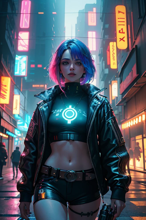 (master piece:1.2), better quality, (illustration:1.2), determination, Rolar,(Brilho magistralmente trabalhado, Reflexo da lente), (ultra-detalhado), hiper detalhes, (delicado detalhe), (detalhes intrincados), (Cinematic light, better quality Backlights), linha clara, solo female,(tabagismo), solo female, Corpo Perfeito, (1girl), cabelos bioluminescentes, olhos brilhantes, Lucy \(Cyberpunk\),(Supermodelo:1.1), olhos ligeiramente fechados, Nova Iorque, (Dynamic:1.2), ((maquiagem)), alto contraste, (better lighting, um extremamente delicado e bonito), ((Cinematic light)), Coloridos, poderoso, (Cinematic masterpiece), photoshoot, Cyberpunk 2077, grafity, respingos de cor, absolutamente atraente, ((Coloridos paint splashes on background, Dulux,)), ((caustic)), dynamic angle, Beautiful detailed neon lights, (cativante),(Intricate and Detailed Cinematic Cyberpunk City:1.2), short shorts, shorts, jaqueta aberta, belt, Bodysuit, Ambient occlusion, luz ambiente, reflections traced by rays, intricately detailed Cyberpunk city, Subsurface scattering, post-processing, placas de rua neon, asymmetrical hair, short fur, cabelos brancos,