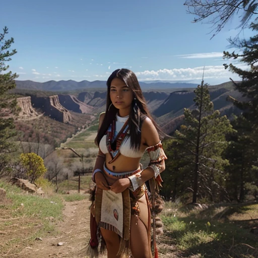 High Resolution , anatomical , photorealestic, young girl on a mountain at the equator ,Clothing like 100 years ago ,FVP, Loincloth and fur bra only covering the chest and pubic area